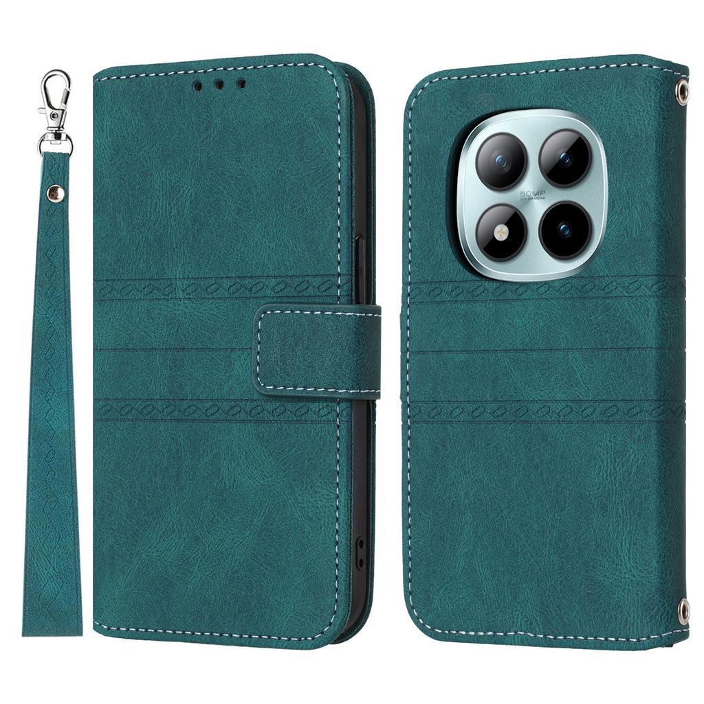 For Xiaomi Redmi Note 15 Pro 5G (Global) Case Wallet Skin-Touch Leather Imprinted Phone Cover with Wrist Strap