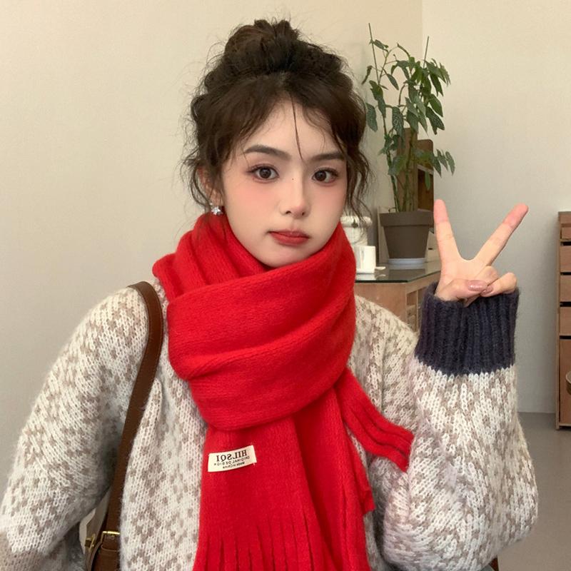 Solid color tassel soft waxy plush scarf women's plush thickened Korean version versatile couple student warm scarf
