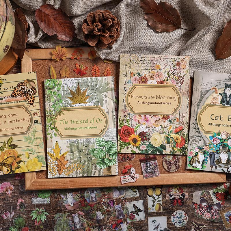20 Pcs Vintage Natural Animal and Plant PET Decorative Stickers This Handbook Material Paste Scrapbooking Accessories