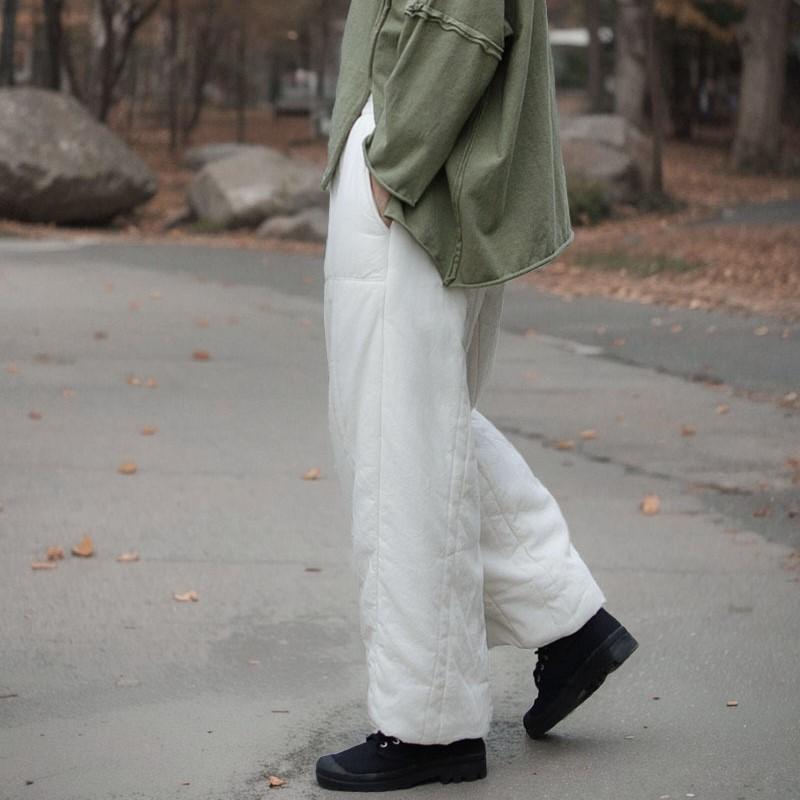 Johnature Women Vintage Warm Straight Pants Elastic Waist White Trousers Winter Soft Women Long Pants