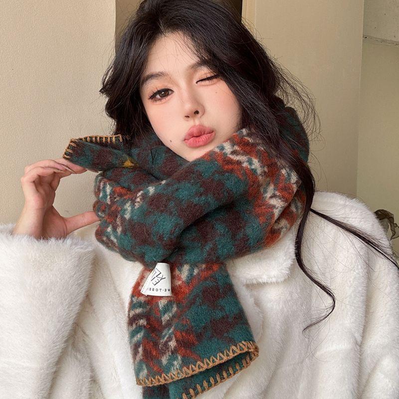 Korean Style Red Houndstooth Scarf for Women - Luxurious, Versatile & Warm Winter Neck Warmer
