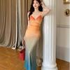 Seaside Vacation Style Temperament Gradual Change Color Suspender Dress Women Summer Travel Sexy Hot Girls Beach Mesh Dress