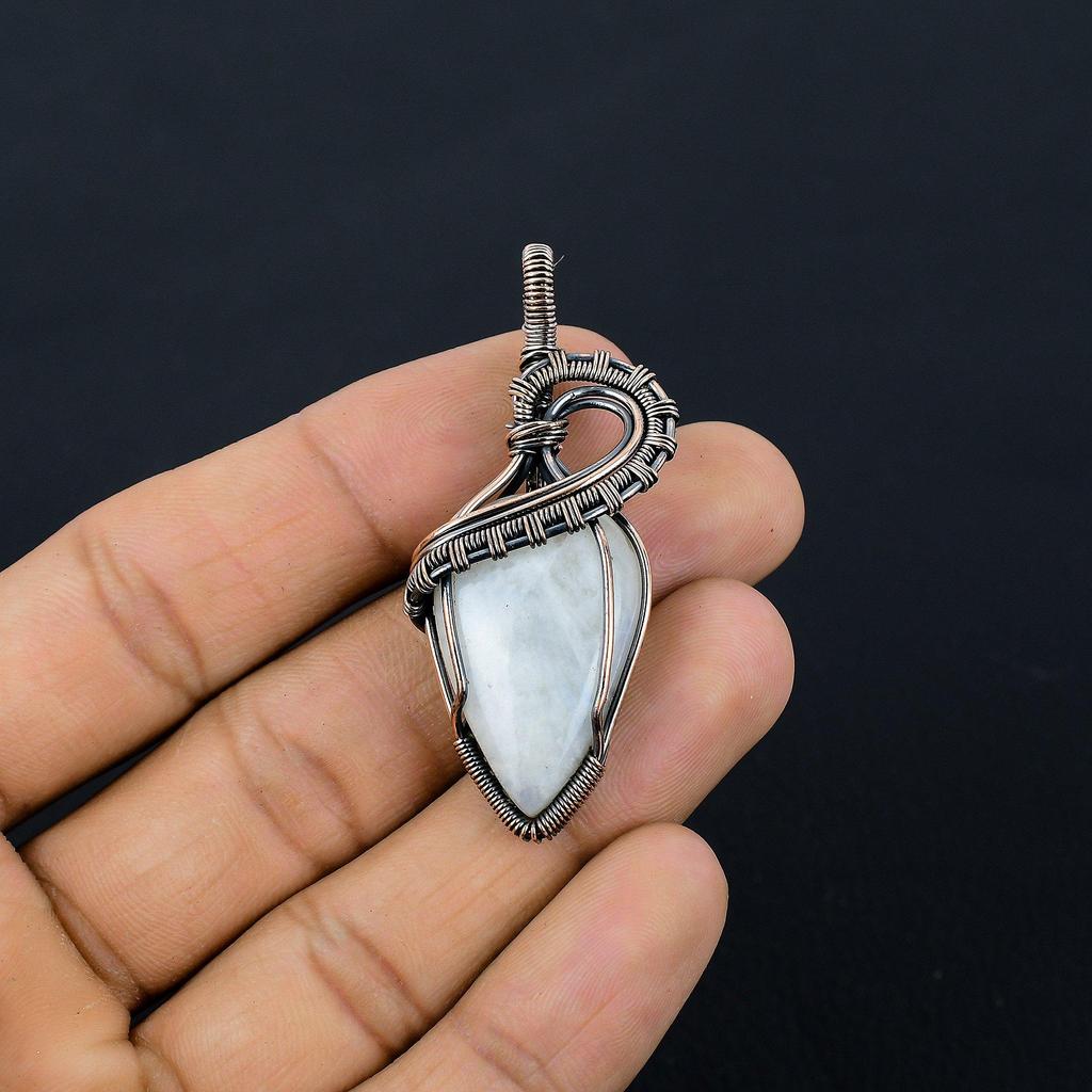 Moonstone 999 Copper Wire Wrapped Pendant, Handmade Gemstone Pendant, Gift For Mom Antique Jewelry