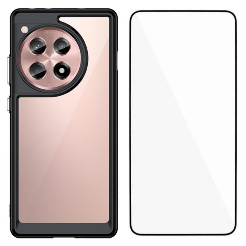 For OnePlus 12R 5G Phone Case WANLONFENG XC Series TPU Acrylic Cover with Tempered Glass (Big Lens Hole)