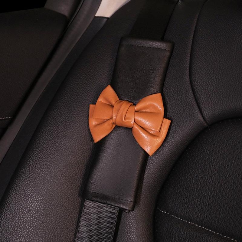 Bow Tie Car Seat Belt Cover Personalized Leather Style Four Seasons Shoulder Protector Women's Car Seat Belt Cover Fashion