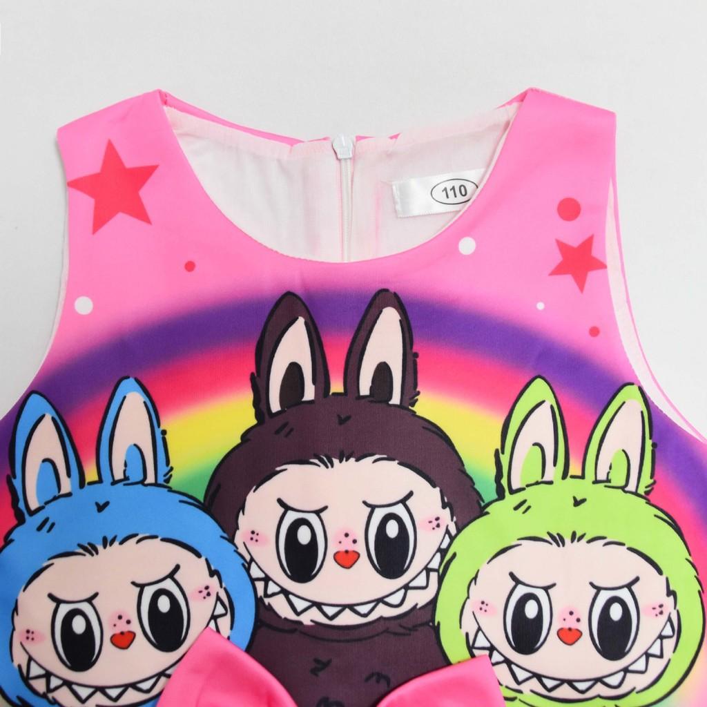 Kids Girls Anime Cartoon Elf Print Sleeveless Bow Casual Party Princess Dress