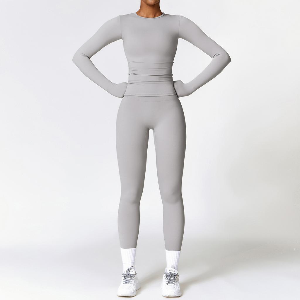JYL Brushed Slim Yoga Set Long Sleeve Outdoor Running Fitness Outfit