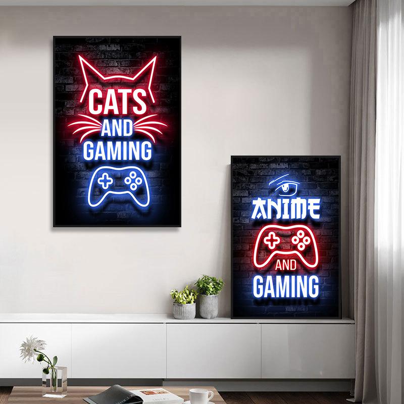 Mode Retro Spielzimmer Neon Poster und Drucke Moderne Leinwand Malerei Wand Kunst Bild für Gamer Junge Schlafzimmer Dekoration
