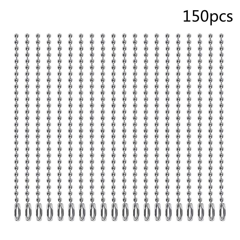 Pack of 150 Ball Bead Chain Nickel Plated Ball Chain Necklace 1.5mm Bead Adjustable Pull Chain Extension Beaded Chain 1