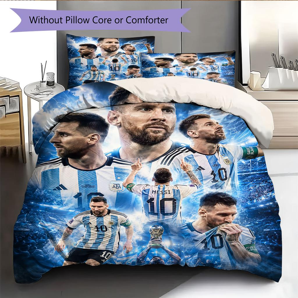 Lionel Messi Pattern Bedding Home Decoration Birthday Gift (1 * Duvet Cover + 2 * Pillowcase, Without Core),fan Merchandise.