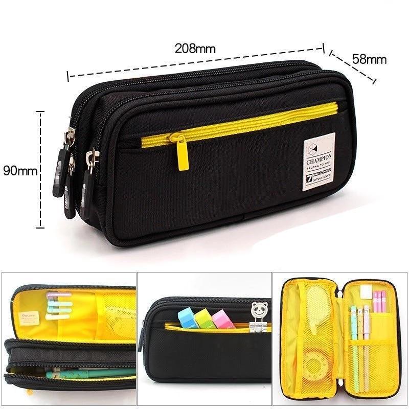 

1 Pcs Black Spacious Capacity Pencil Case Stationery Cute Boy Girl Present Storage Student School Office Supplies