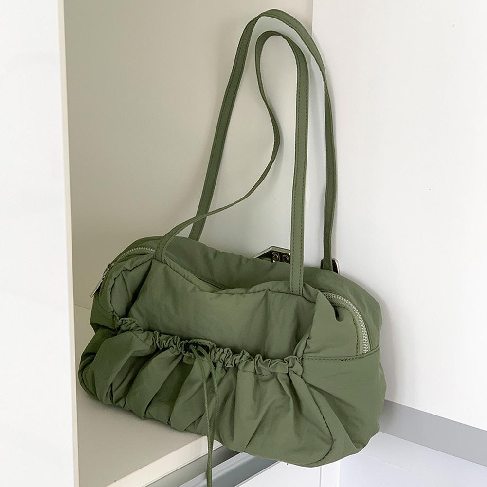 Women Pleated Shoulder Bag Multipurpose Solid Satchel Bag Casual Large Capacity Lightweight Slouchy Travel Bag