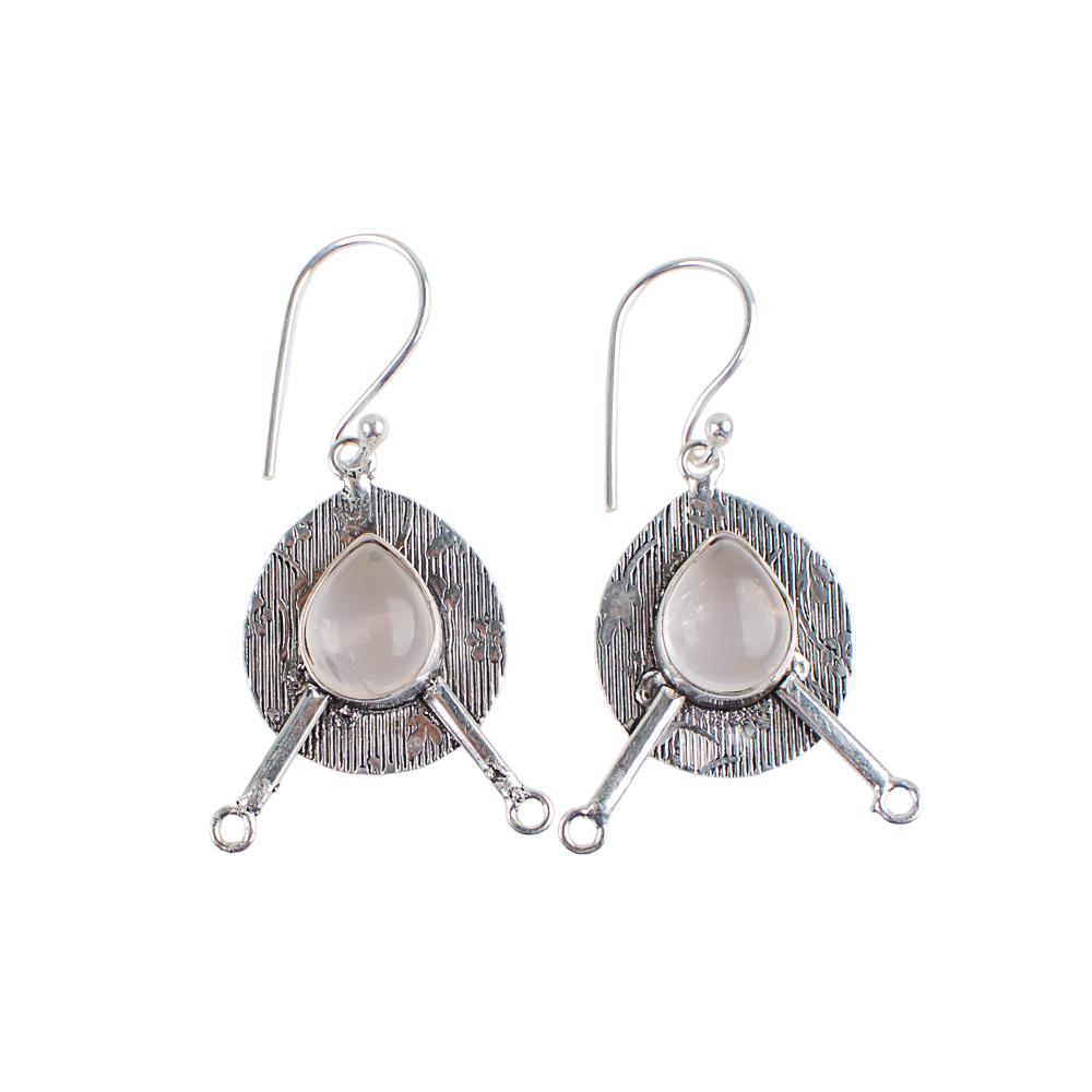 Natural Rose Quartz Gemstone 925 Sterling Silver Jewelry Handmade Earrings 1.86" EE-78-29