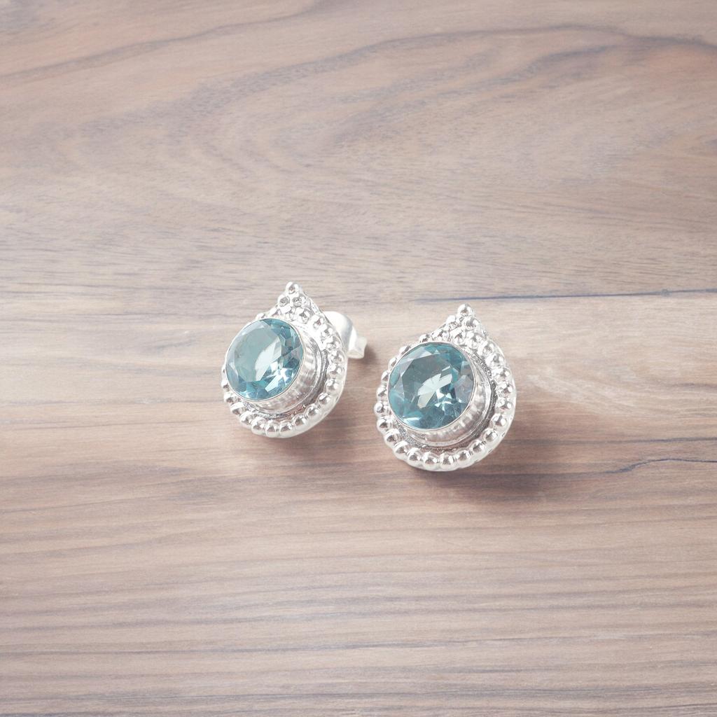 Sky Blue Topaz Gemstone 925 Sterling Silver Jewelry Handmade Stud Earrings 0.62" EE-125-2