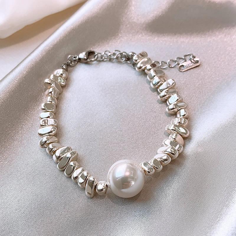 A Few Taels Of Broken Silver Imitation Pearl Geometric Irregular Chain Necklace Mori Fashion Temperament Collarbone Chain Simple Item Decoration