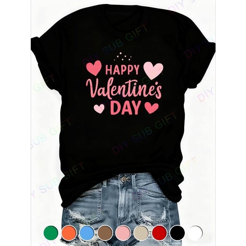

European Size Red Short-Sleeve with Valentine S Day Heart Pattern and Happy Valentines Day Print Holiday Outfits, Comfortable and Casual Style S чёрный