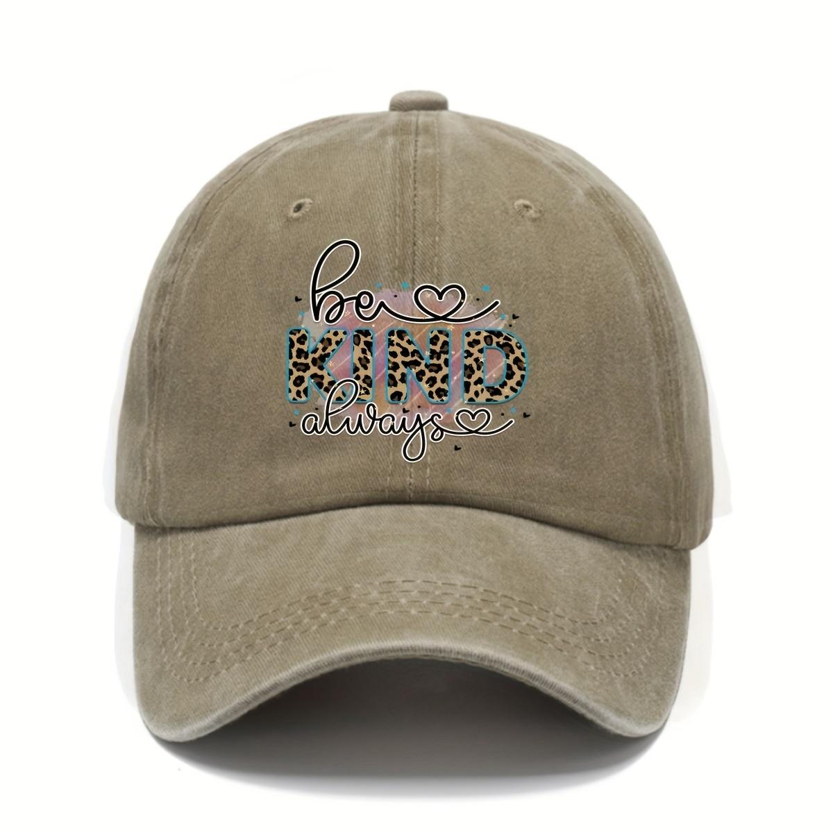 Be Kind Always Leopard Print Baseball Cap Distressed Washed Vintage Style Adjustable Sun Protection Cap for Unisex Adults One Size