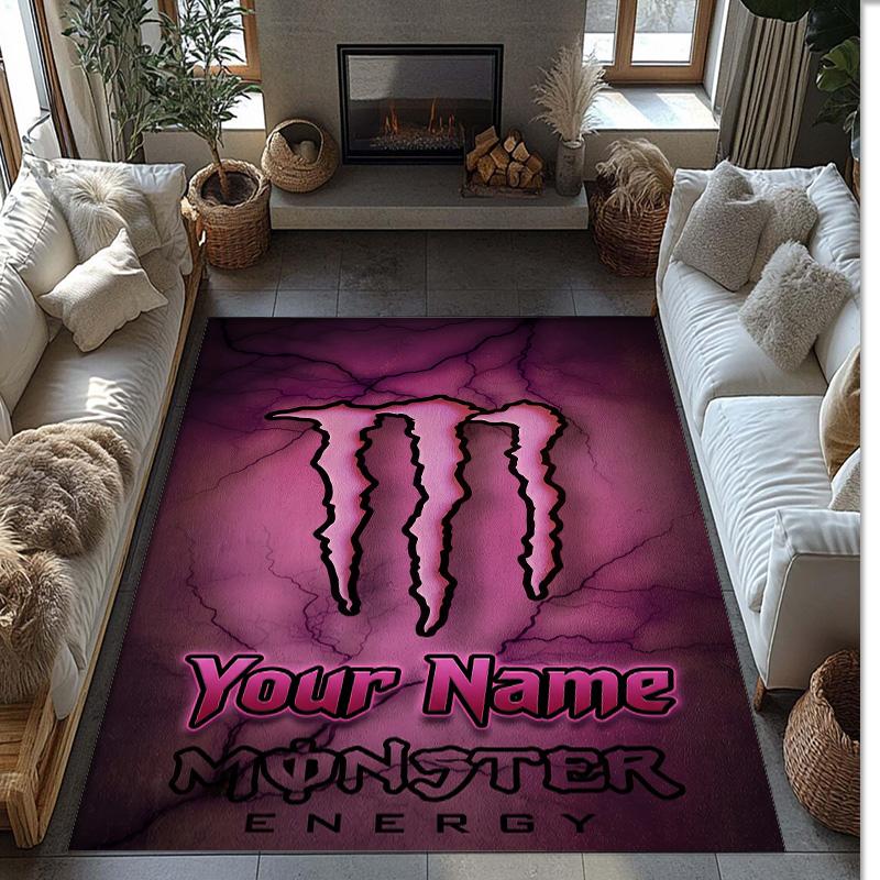 Monster Energy Kristall-Samt Teppich, Benutzerdefinierter Name Text Personalisierte Rutschfeste Fußmatte für Heimdekoration Geschenk
