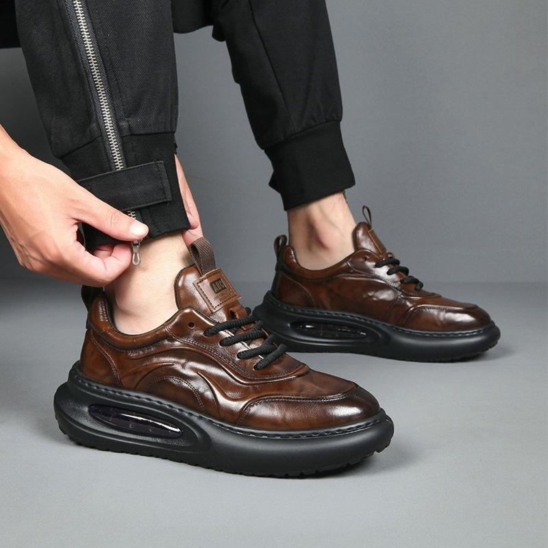 Men's Trendy Leather Mid-Top Height-Boost Sneakers for Autumn/Winter