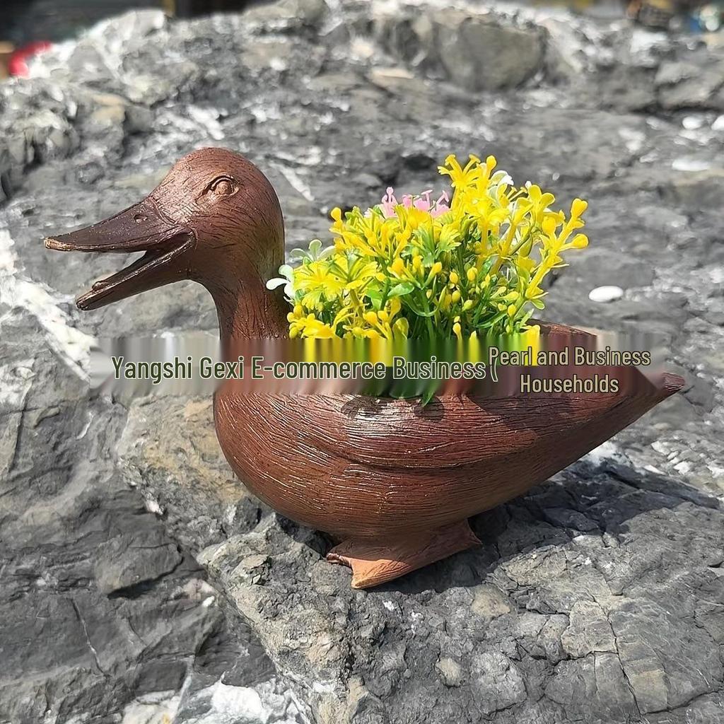 Bedårande sittande stor mage blomkruka skulptur för trädgård eller gräsmatta