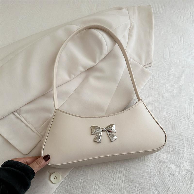 Chic Bowknot Korean Style Soft Leather Baguette Bag For Summer 2024 In Trendy Colors