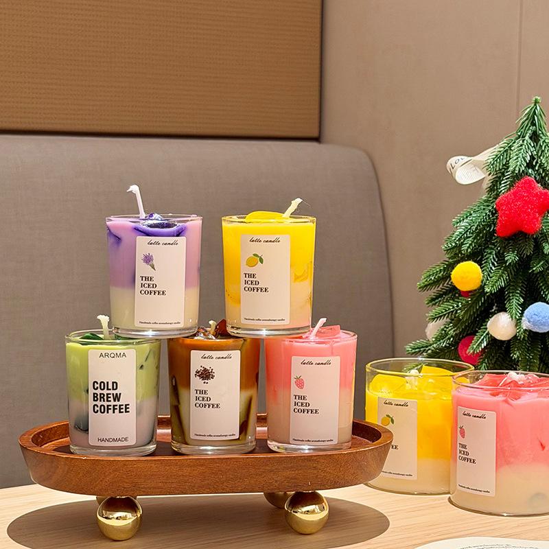 1PC Iced Coffee Aromatherapy Candle Double Layer Colored Fruit Aromatherapy Photo Ornament Holiday Souvenir Aromatherapy Candle