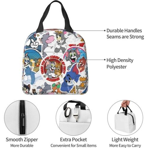 Asamike Lunch Bag, Cute Tom and Jerry Design, Large Capacity Lunch Box/Bento Bag, Insulated and Thermal, with Pockets for Food Storage, Perfect for Co