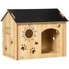 Hundehütte, mit Lüftungsöffnungen, Wetterfest, Holzmaterial, Schwarz+Holzfarbe, 69 x 50 x 58,5 cm