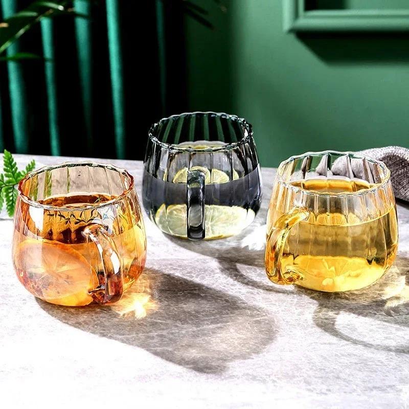 Transparent Glass Cup Creative Coffee Mug Tea Dessert Breakfast Milk Cups Wine Glass Water Cup with Handle Glassware Drinkware