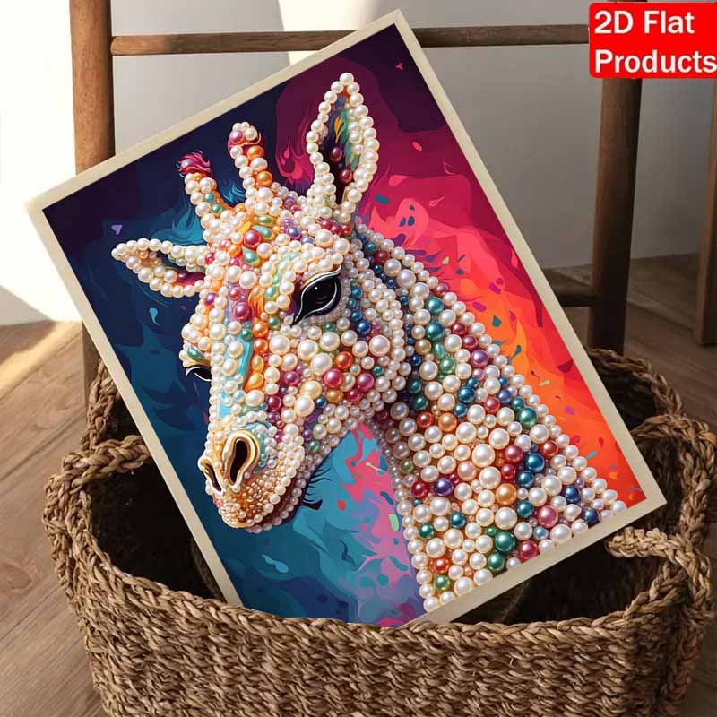 DIY Frameless Pearl Art Painting Kit Colorful Giraffe 3D Bead Canvas Handmade Craft for Adults Wall Decoration Gift