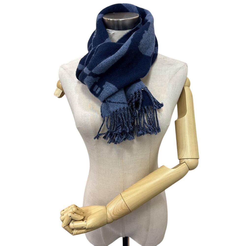 HERMES cashmere Click crack Scarf Navy cashmere Used