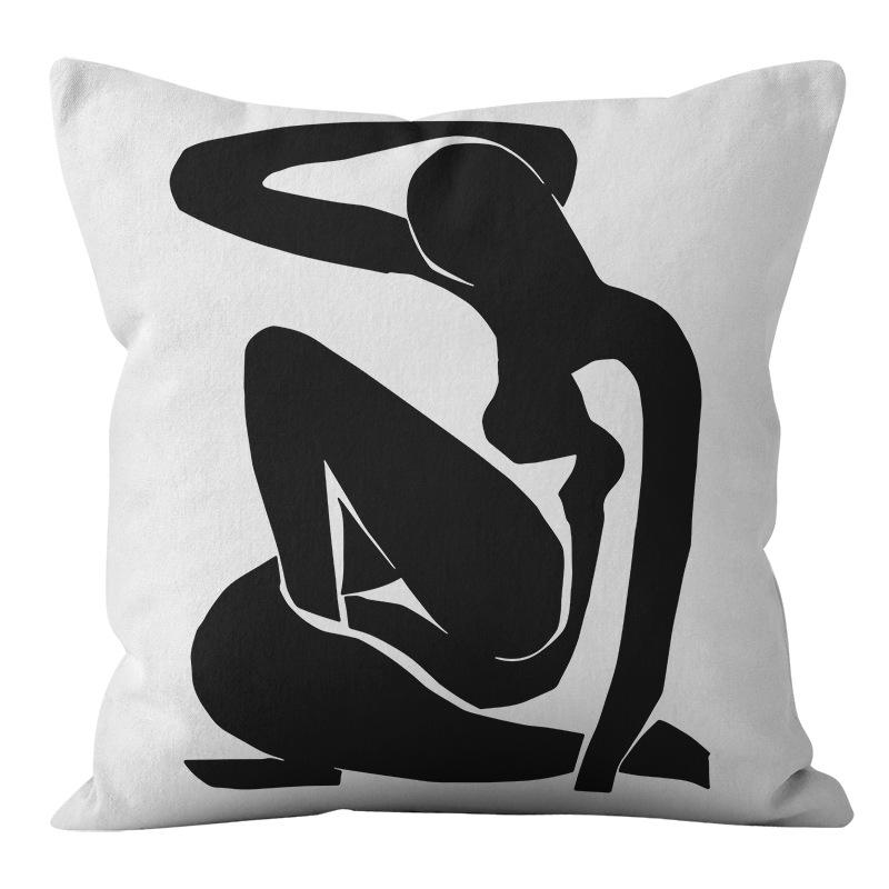 Nordic Ins Style Simple and Light Luxury Lines Black and White Plaid Pillow Case Pillow Lunch Break Pillow Sofa Cushion