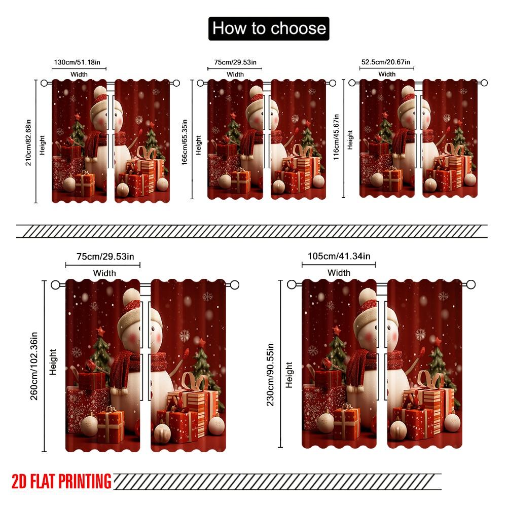 2pcs,2D Plane Printing Curtains Digital Printed Snowman Cartoon Snowflake Gift Versatile Polyester Fabric (without Rod)