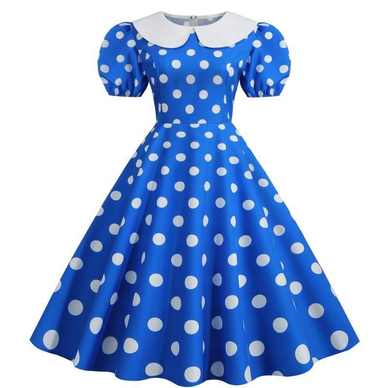 Source Doll Collar Bubble Sleeves Slim-fitting Splicing Polka Dot Pendulum Dress, Starting from One Piece