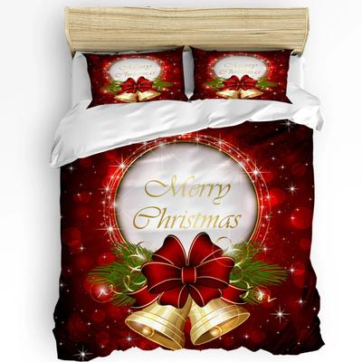 Weihnachtsglocke Schleife Bettbezug Bettwäscheset für Doppelbett Heimtextil Steppdeckenbezug Kissenbezüge Schlafzimmer Bettwäscheset (Kein Blatt)