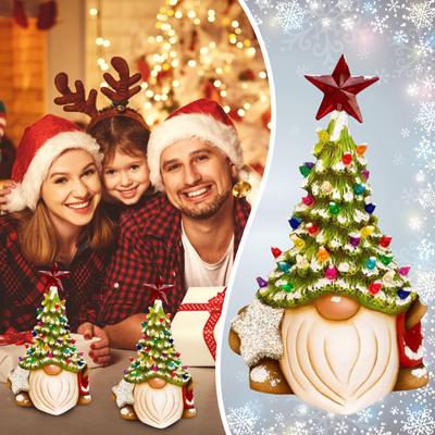 Gnome Resin Tree Christmas Decorations,Large Size 7.1 Inch Gnome Decor Collectible Figurines Bookshelf Desktop