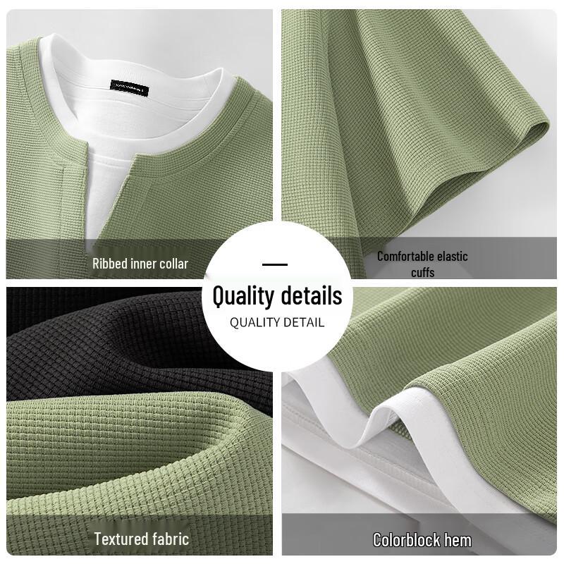 Mark Fairwhale Men's Waffle Knit V-Neck Layered Look T-Shirt