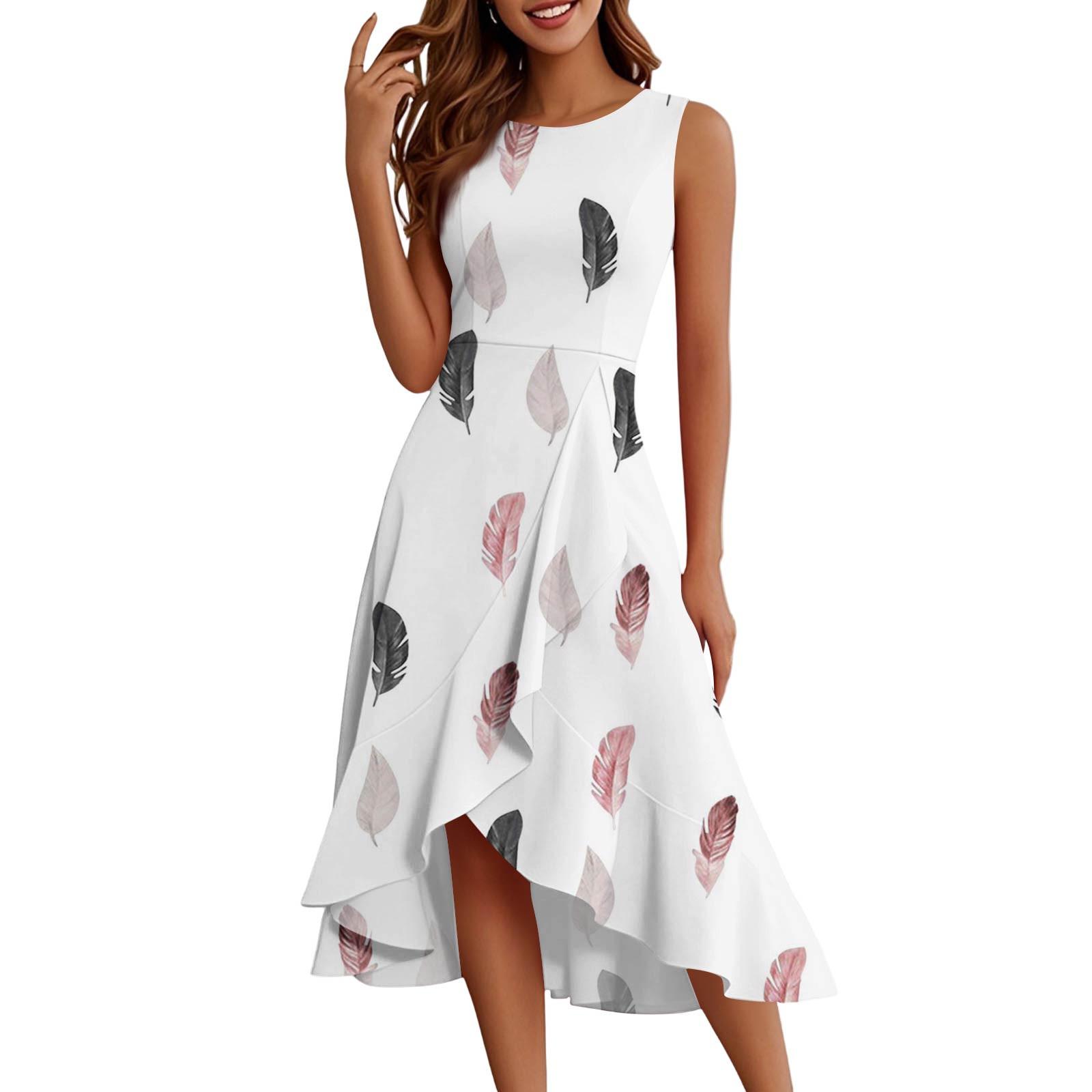 

Женские модные повседневные платья без рукавов с круглым вырезом и принтом, элегантные, темпераментные, с оборками L розовый