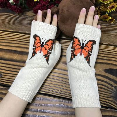 Stickerei Schmetterlingsmuster Gestrickte Handschuhe Winter Halbfinger Verdicken Warm Weihnachten Lange Handschuhe für Freundin