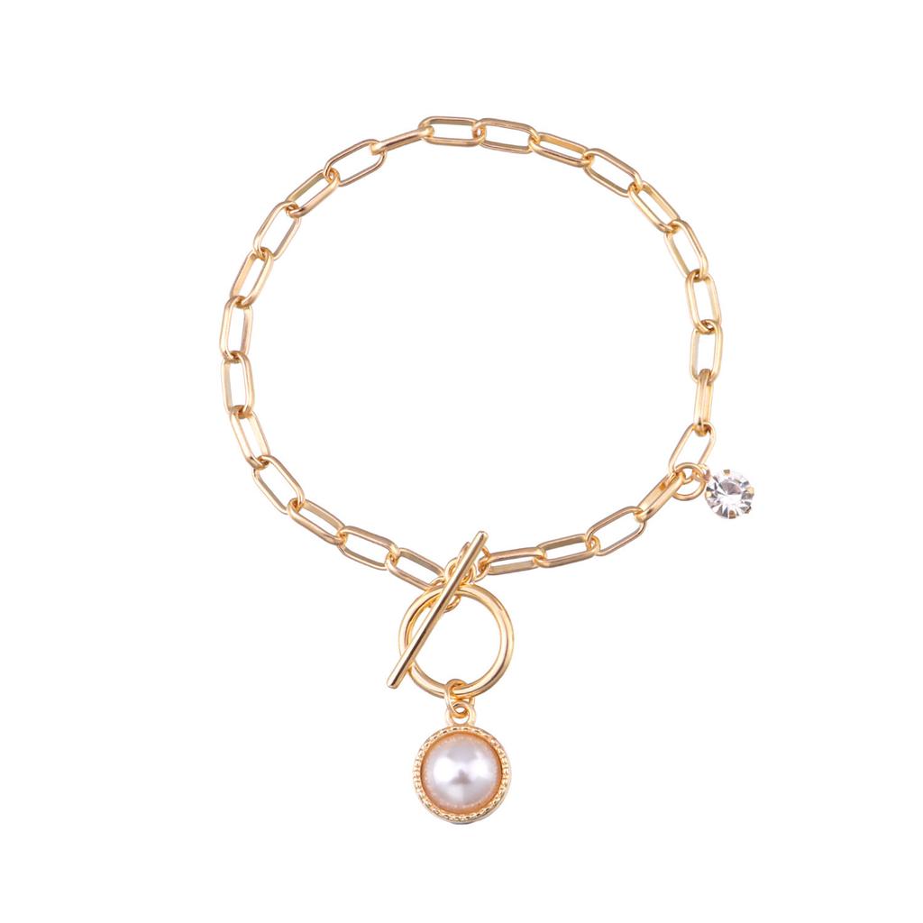 Europe, America, Fashion OT Buckle Pearl Rhinestone Pendant Bracelet Women, Simple Temperament Small Hole Chain Jewelry
