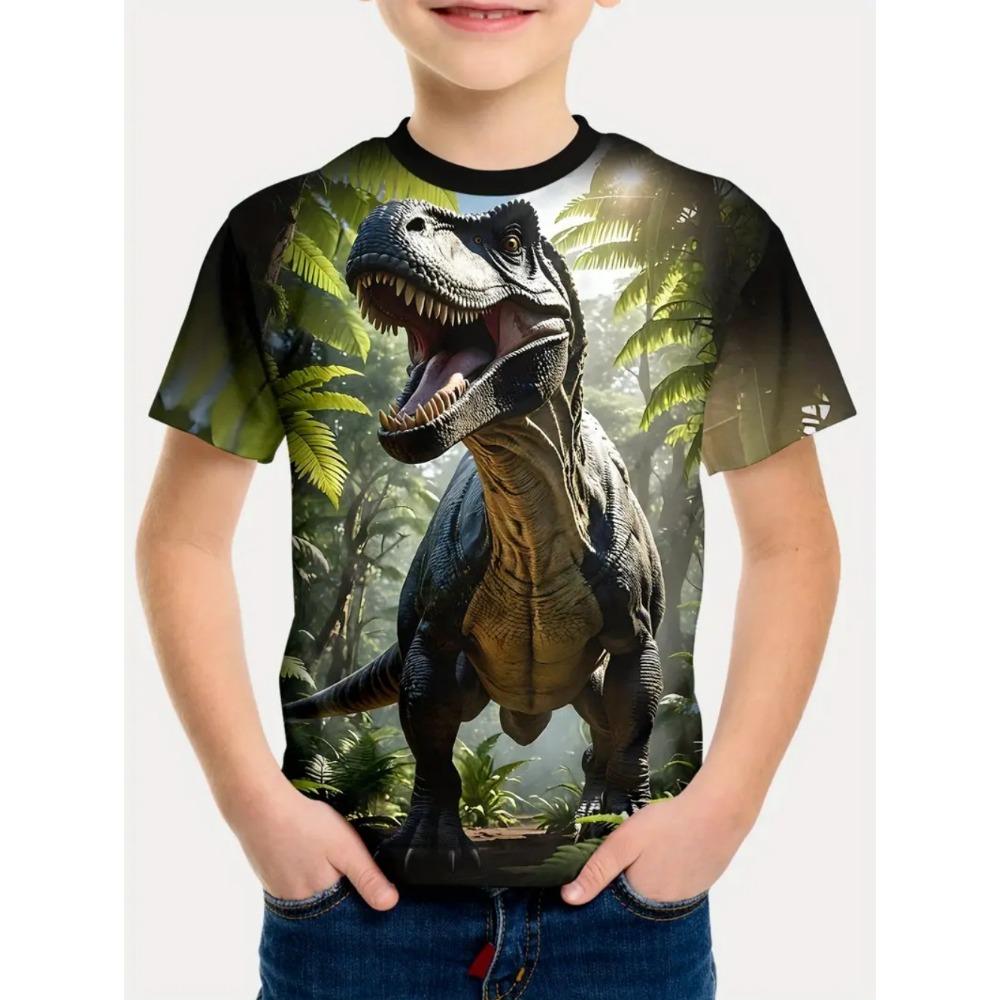 Jungen Kinder Kleidung 3D Druck Cartoon Dinosaurier Grafik T-Shirts Mode Sommer Streetwear Rundhals Kurzarm T-Shirts für Jungen