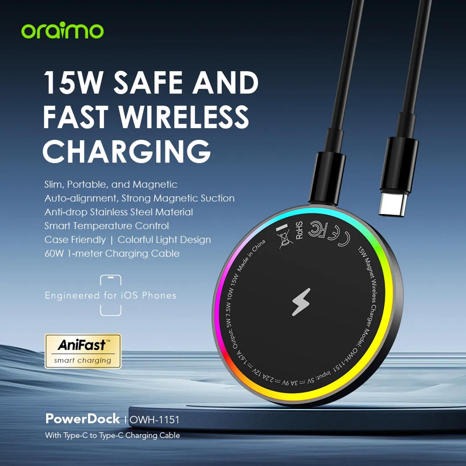 

Магнитная беспроводная зарядная панель Oraimo PowerDock 15 Вт чёрный