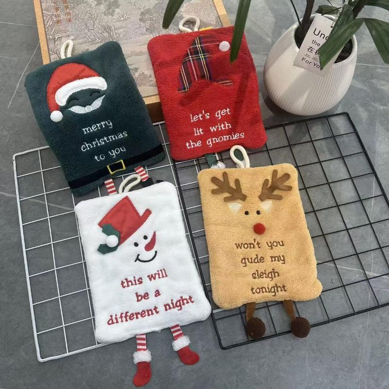 New Christmas Hand Towel Hanging Type Thickened Coral Fleece Towel Kitchen Absorbent Quick Drying Rag Cartoon Hand Towel