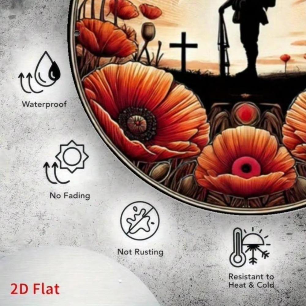 Wall Art Vittoria Pezzo Singolo Sagoma Soldato Placca di Alluminio Papaveri Tramonto Decorazione Memoriale di Guerra