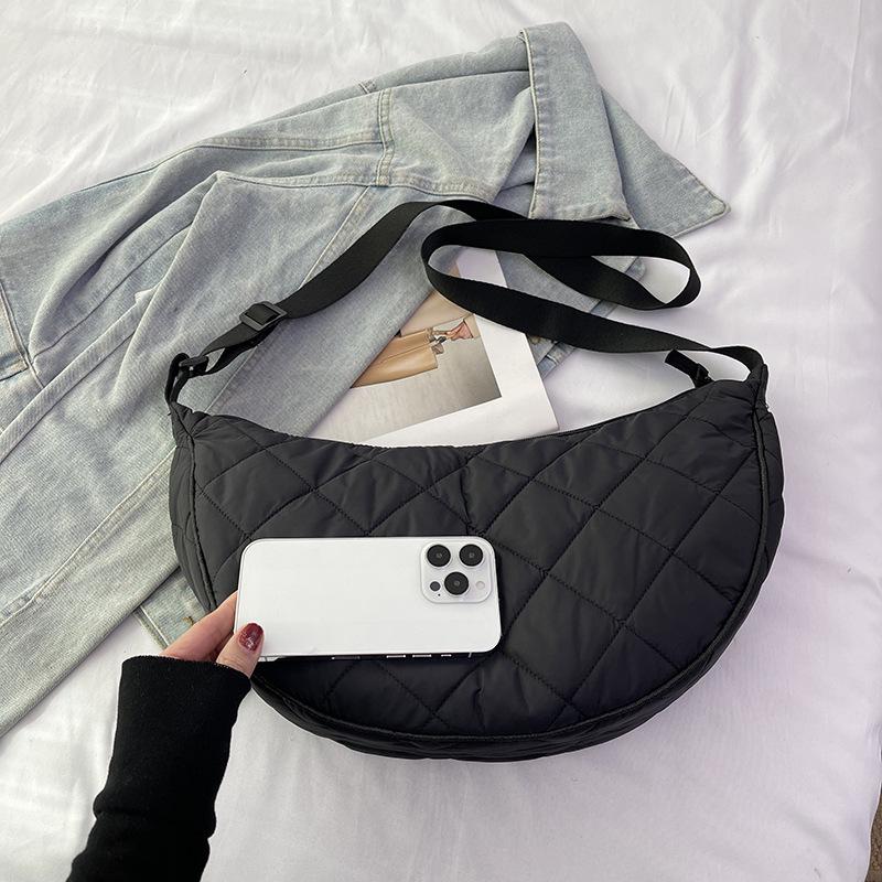 Cotton Argyle Moon Crossbody Bag - Versatile Casual Women's Shoulder Bag with Printed Logo.