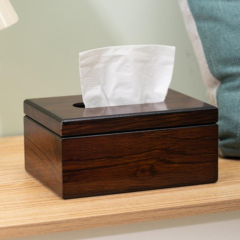 Square Desktop Tissue Box Imitation Walnut Wood Napkins Holder Modern Tissue Dispenser  Living Room