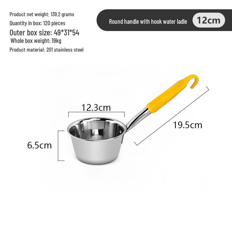 Stainless Steel Long Handle Water Ladle, Thickened Flat Bottom, 304 Kitchen Extended Dipper