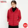 Down women's hooded down jacket women's light and thin short large size light foreign style white duck down jacket Pinghu down jacket batch