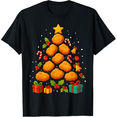 Chicken Nugget Nug Christmas Tree Xmas T Shirts Men Women Cotton Humor Streetwear Tee Shirt Short Sleeve Unisex Loose Clothing