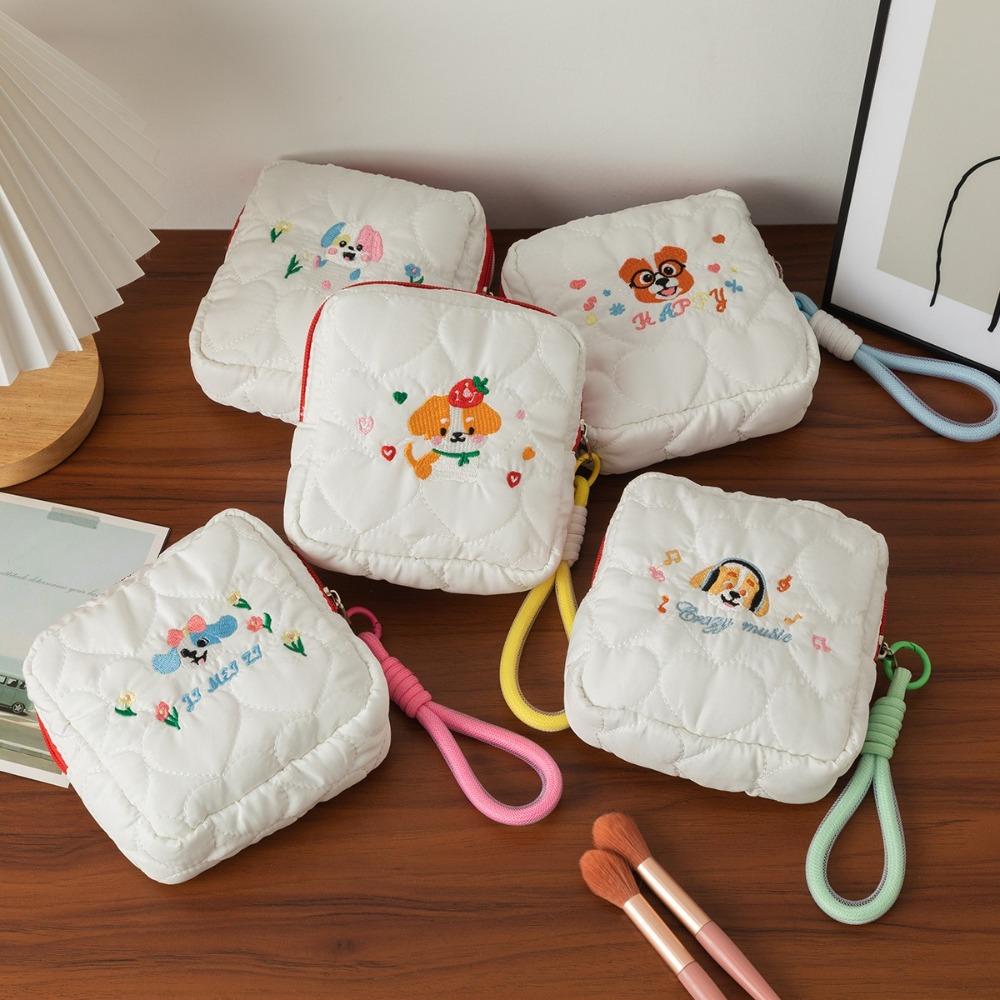 Large Capacity Embroidery Dog Cosmetic Bag Ins Style Coin Purse Cute Square Cosmetic Pouch  Outdoor